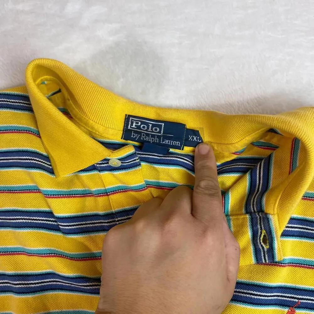 Polo Ralph Lauren Mesh Polo Shirt Men's Size 2XL Yellow Striped‎ - Picture 5 of 6